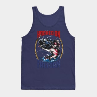 Fishing Hooked On Freedom USA 4th of July Tank Top